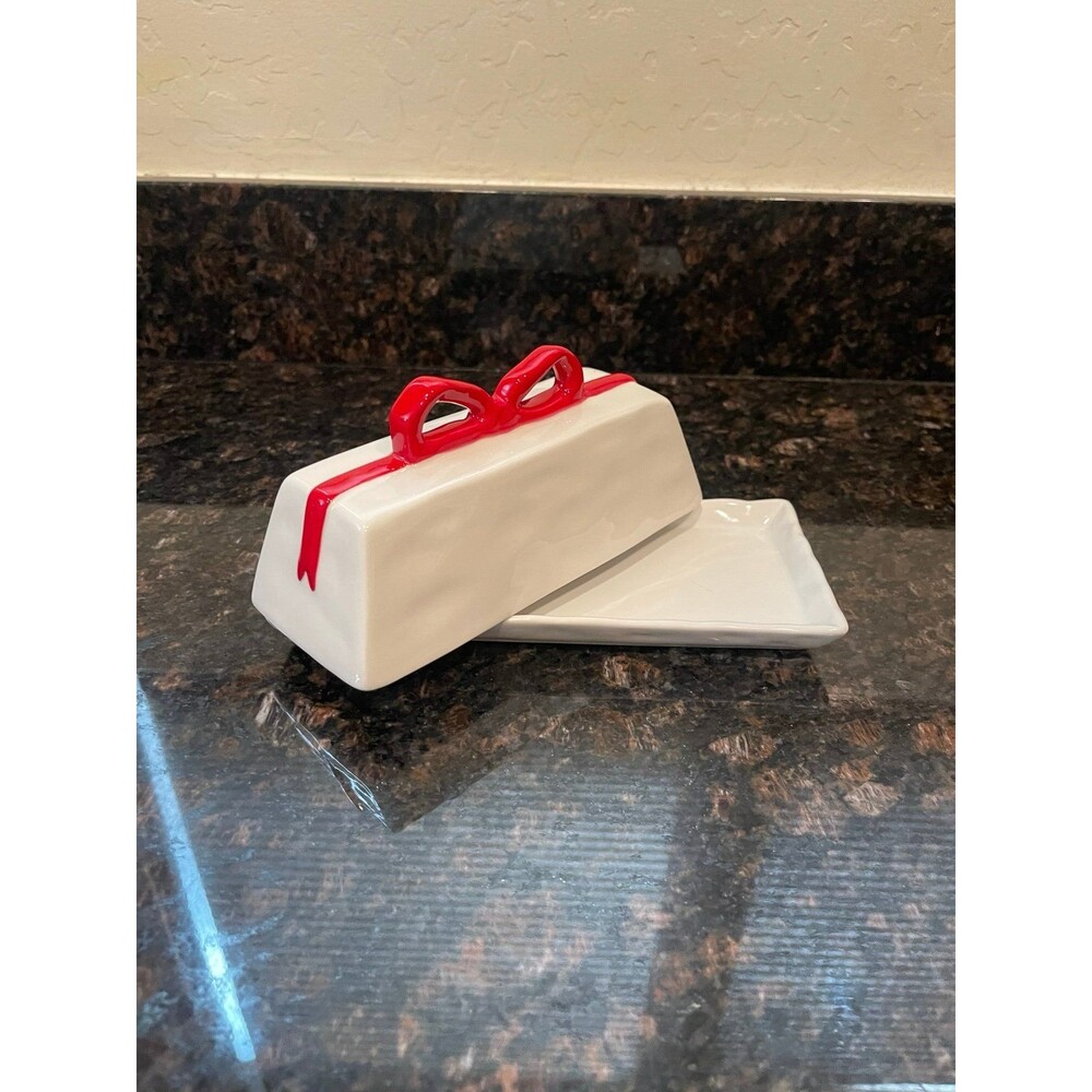 Anthropologie Benedita Bow Ceramic Stoneware Butter Dish